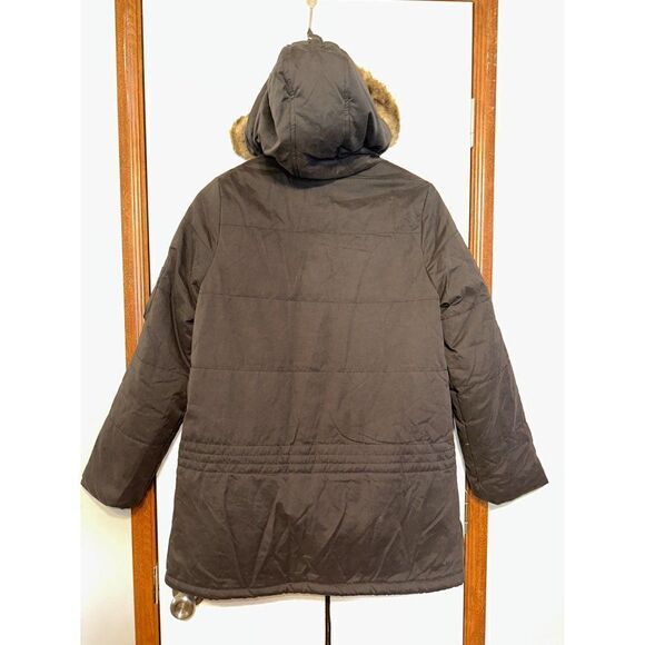Urban Outfitters BDG Black Winter Utility Coat With Faux Fur Trimmed Hood Size M - Picture 8 of 13